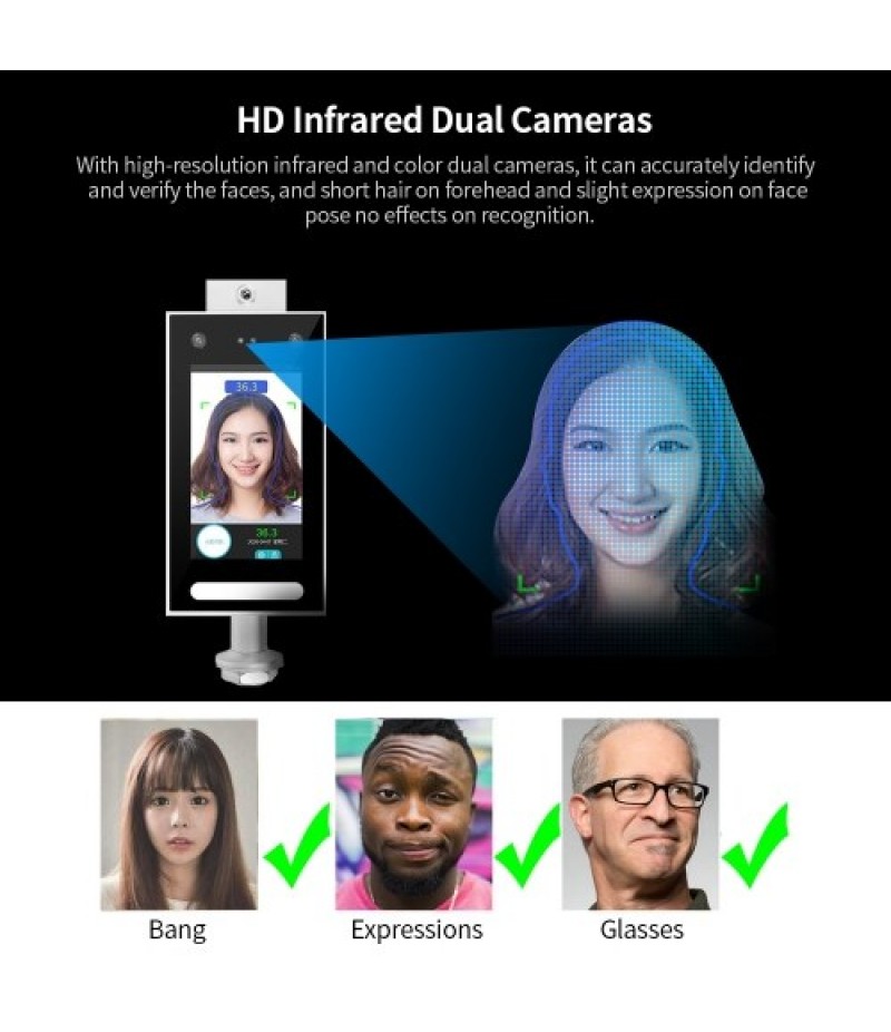 DT-10W 7inch Temperature Measurement PalmPrint Face Dynamic Recognition Terminal Device Access Control System Face Password Atte
