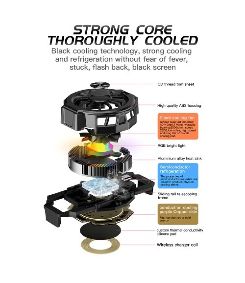 Mobile Phone Cooling Pad Fast Heat Dissipation Compatibility One Button Working noise reduction Black Buckle