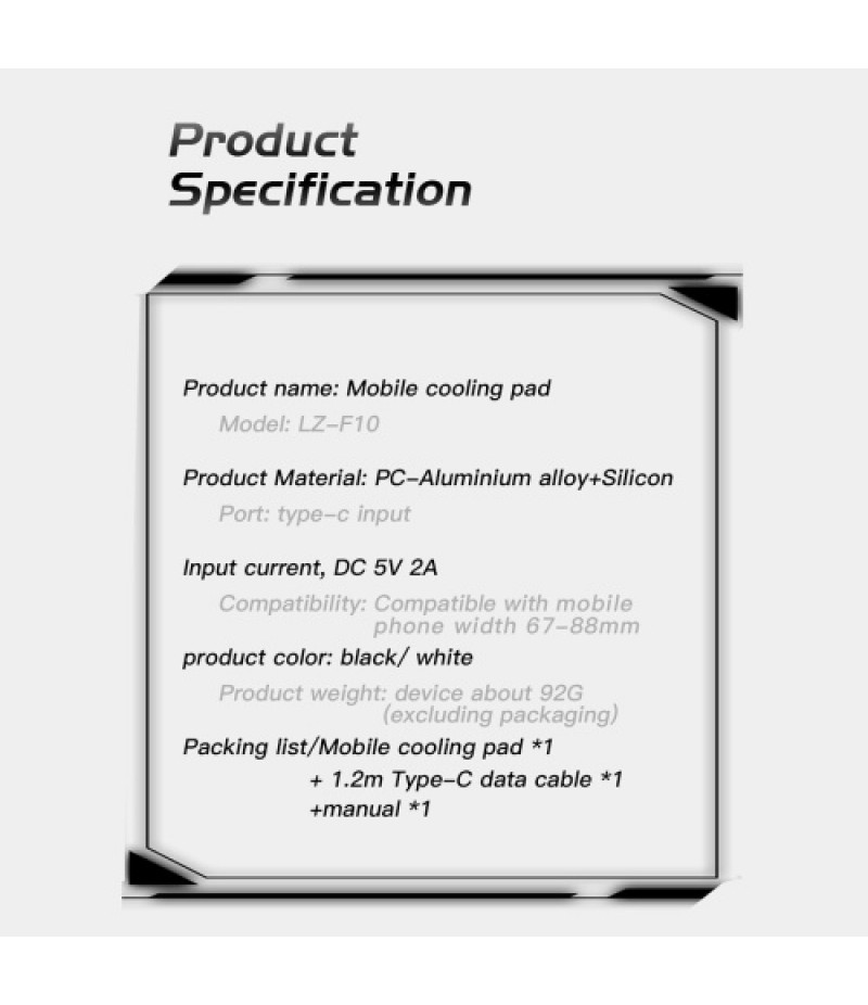 Mobile Phone Cooling Pad Fast Heat Dissipation Compatibility One Button Working noise reduction Black Buckle