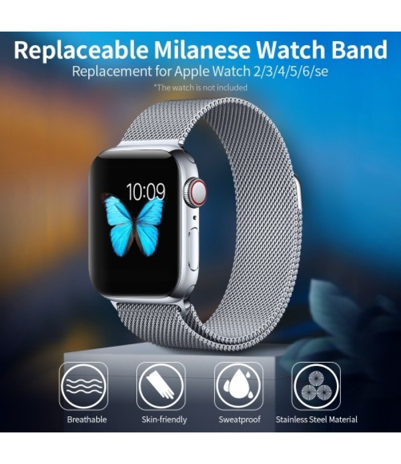 Replaceable Stainless Steel Watch Band Milanese Magnetic Buckle Strap Compatible with Apple Watch 2/3/4/5/6/se 42/44mm Gold