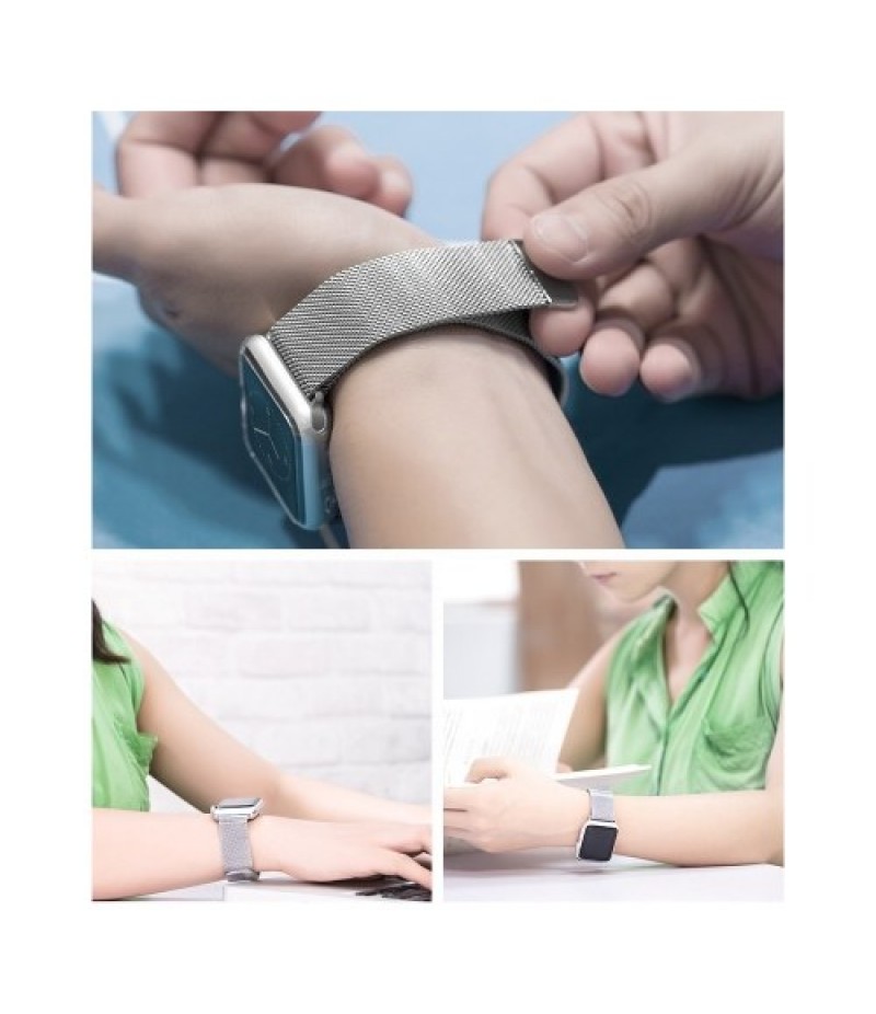 Replaceable Stainless Steel Watch Band Milanese Magnetic Buckle Strap Compatible with Apple Watch 2/3/4/5/6/se 42/44mm Gold
