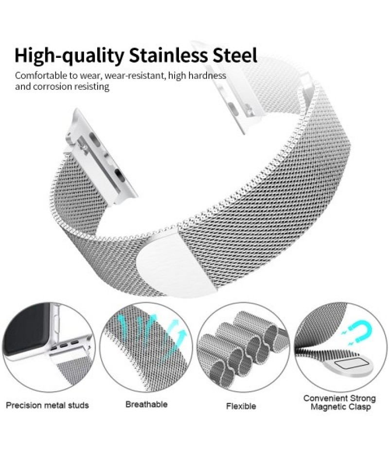 Replaceable Stainless Steel Watch Band Milanese Magnetic Buckle Strap Compatible with Apple Watch 2/3/4/5/6/se 42/44mm Gold