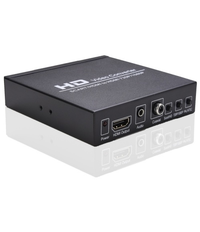SCART/HD to HD Video Converter Support 720P/1080P Switch PAL/NTSC Switch SCART HD Input HD 3.5mm Audio Coaxial Output EU Plug