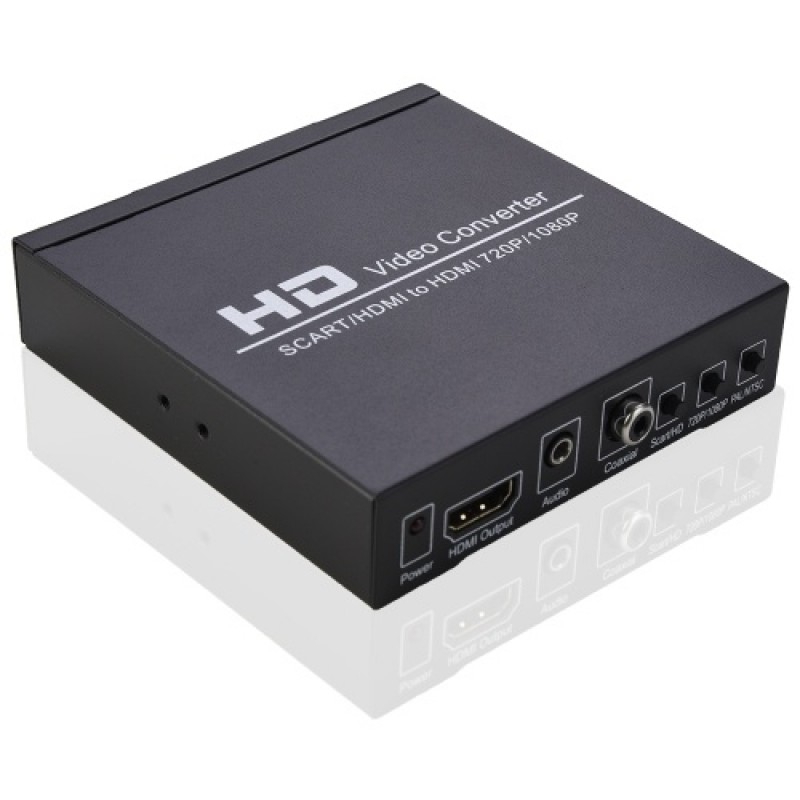 SCART/HD to HD Video Converter Support 720P/1080P Switch PAL/NTSC Switch SCART HD Input HD 3.5mm Audio Coaxial Output EU Plug