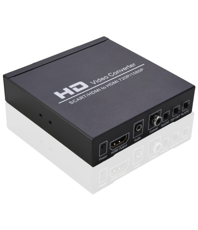 SCART/HD to HD Video Converter Support 720P/1080P Switch PAL/NTSC Switch SCART HD Input HD 3.5mm Audio Coaxial Output EU Plug