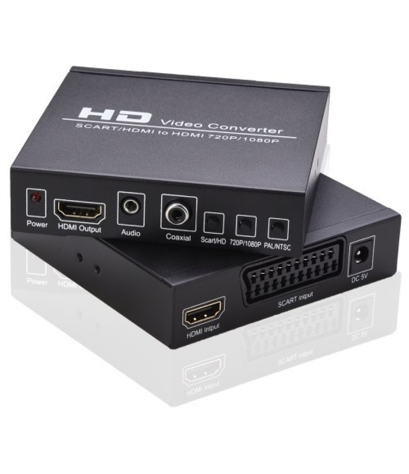 SCART/HD to HD Video Converter Support 720P/1080P Switch PAL/NTSC Switch SCART HD Input HD 3.5mm Audio Coaxial Output EU Plug