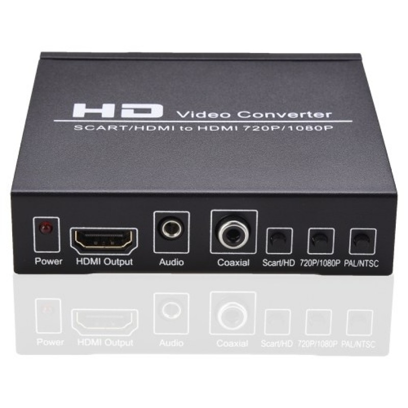 SCART/HD to HD Video Converter Support 720P/1080P Switch PAL/NTSC Switch SCART HD Input HD 3.5mm Audio Coaxial Output EU Plug