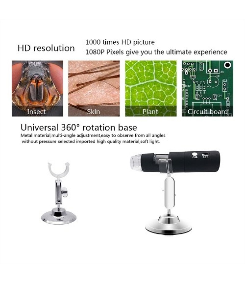 1080P WIFI Digital 1000x Microscope with Adjustable 8 LED Lights Portable Magnifier for IOS/Android Tablet/Phone