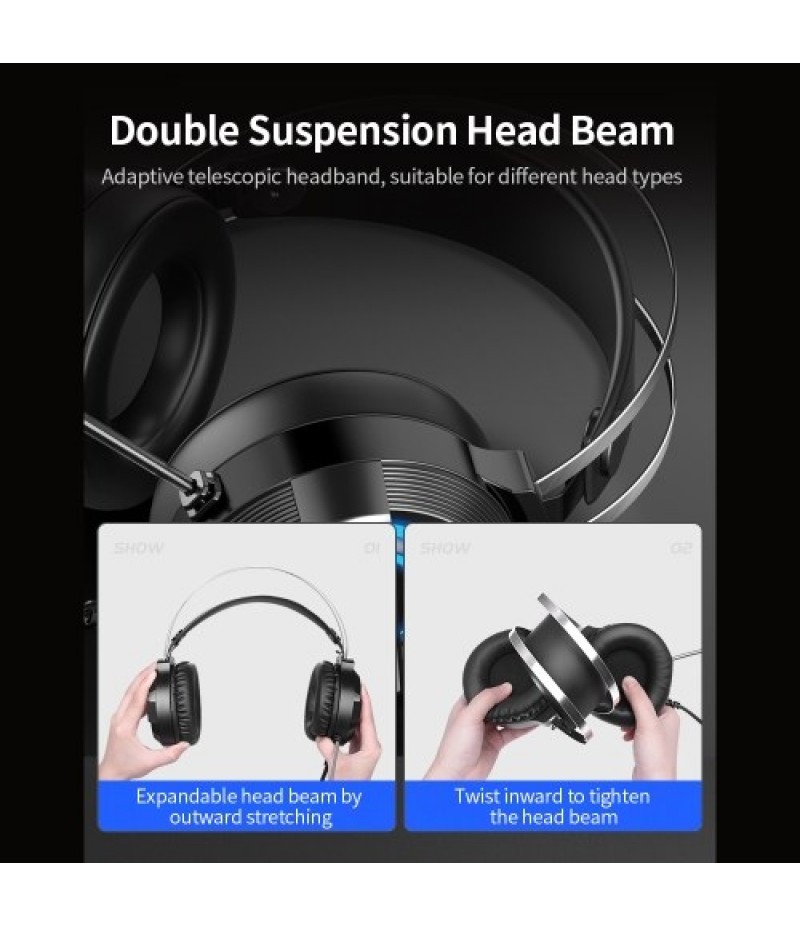 Q9 Gaming Headset 7.1 Channel Stereo Gaming Headset with 360° Noise Reduction Microphone 7-color Breathing Light Black