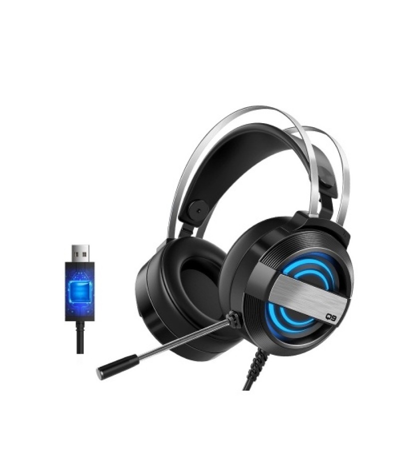 Q9 Gaming Headset 7.1 Channel Stereo Gaming Headset with 360° Noise Reduction Microphone 7-color Breathing Light Black