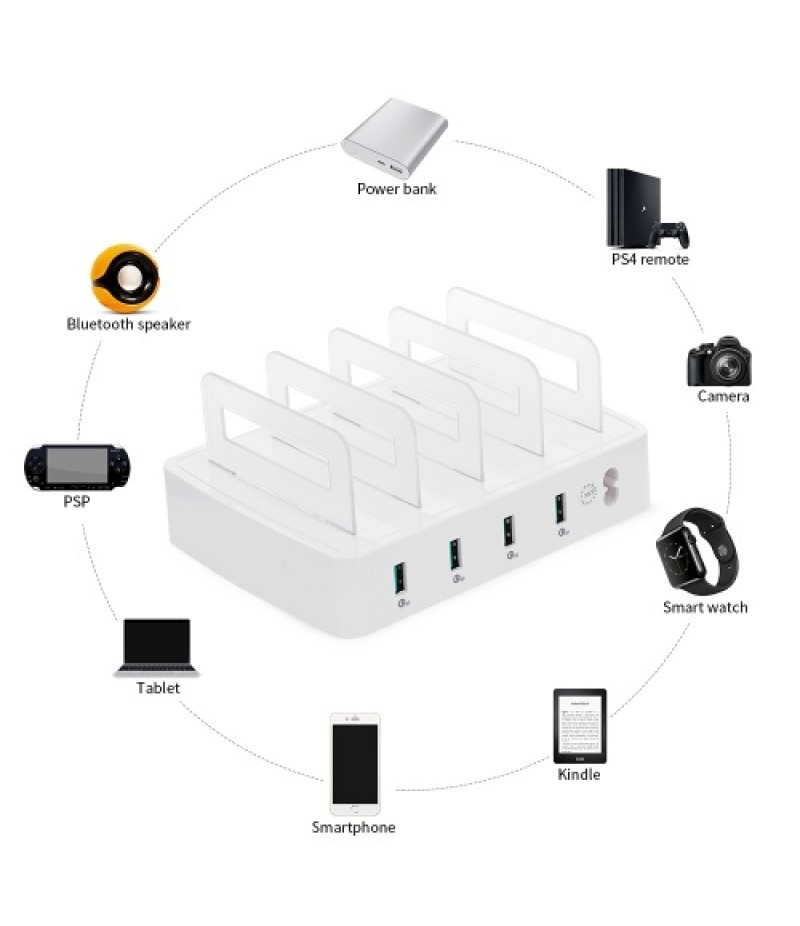 Smart Charging Station with 4 Ports USB QC3.0 Charging Dock of Universal Compatibility Charging Station for Family and Office Us