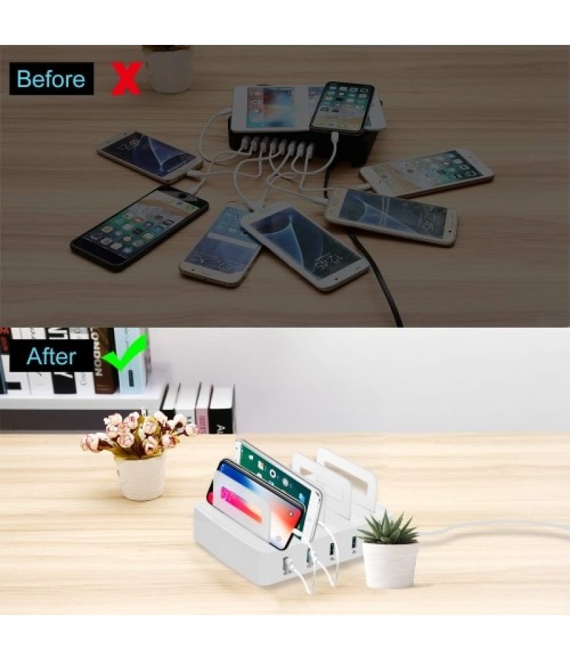Smart Charging Station with 4 Ports USB QC3.0 Charging Dock of Universal Compatibility Charging Station for Family and Office Us