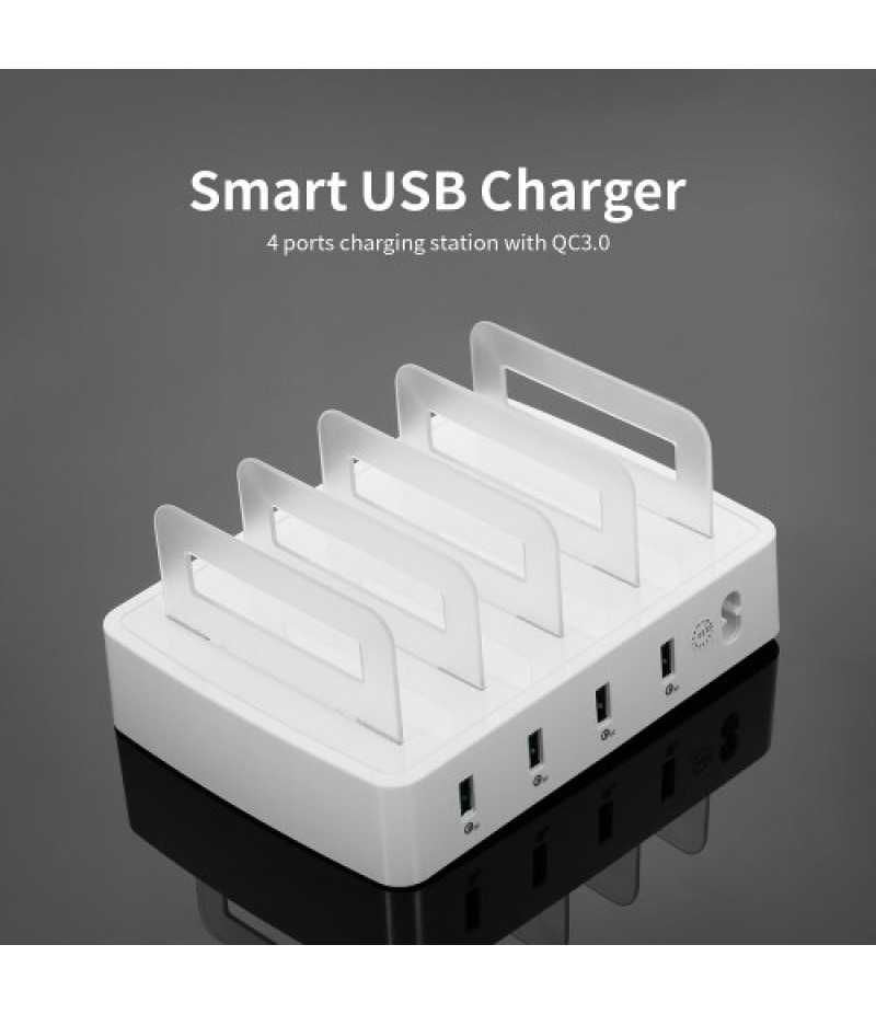 Smart Charging Station with 4 Ports USB QC3.0 Charging Dock of Universal Compatibility Charging Station for Family and Office Us