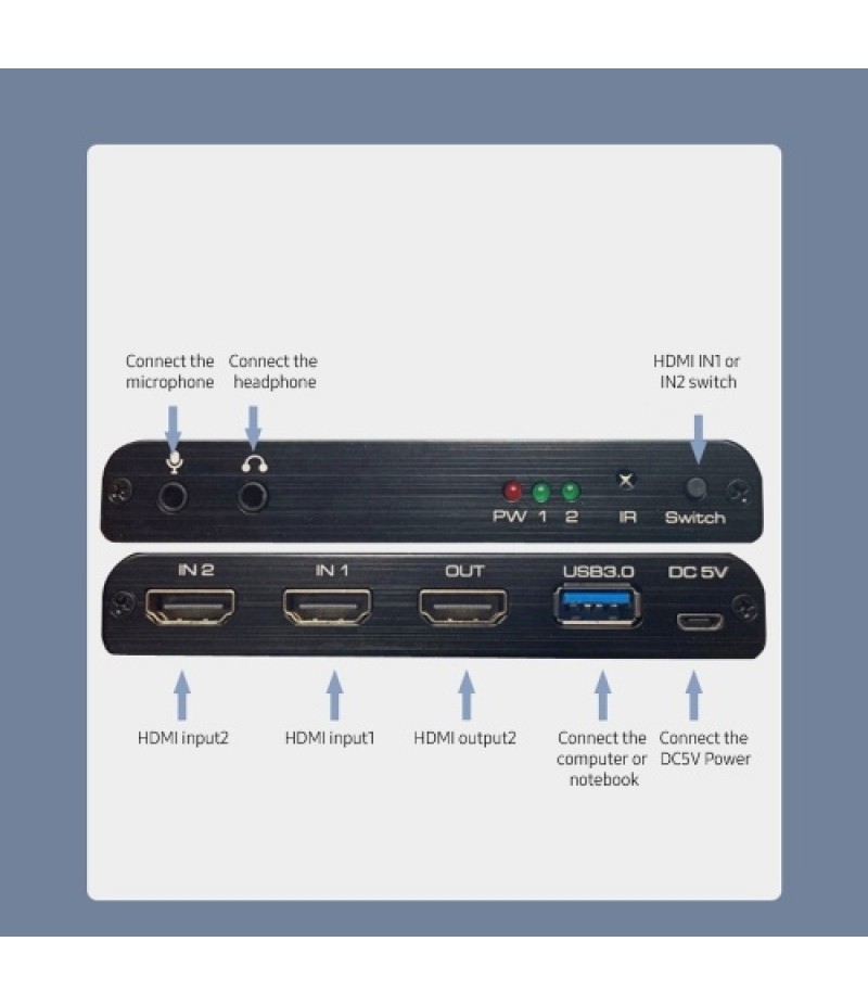NK-X6 HDMI to USB3.0 Video Capture Card 4K 1080P HDMI 2-in-1 Switcher&amp;Audio Compatible with PS4/XBOX/Recording/Live Streamin