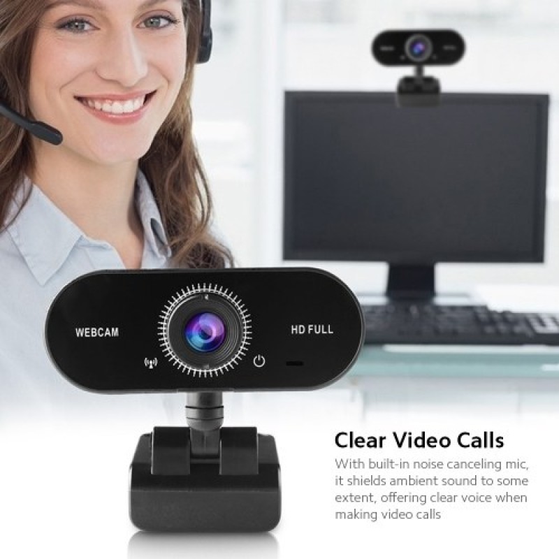 1080P Clip-on USB Webcam with Noise Canceling Mic Support Flexible Rotation/Auto Focus/Auto Adjusting Lighting Condition