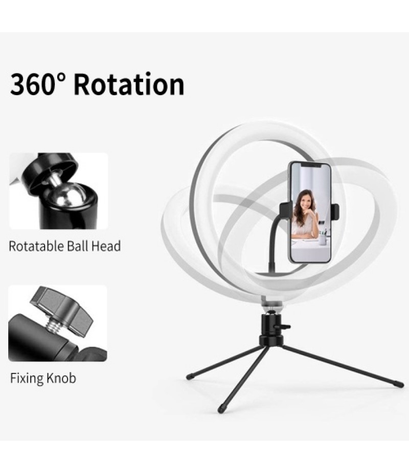 10in USB Desktop Ring Light with 3 Color Modes/10 Brightness Levels/Flexible Power Supply/360° Rotatable Ball Head/Phone Stand/T