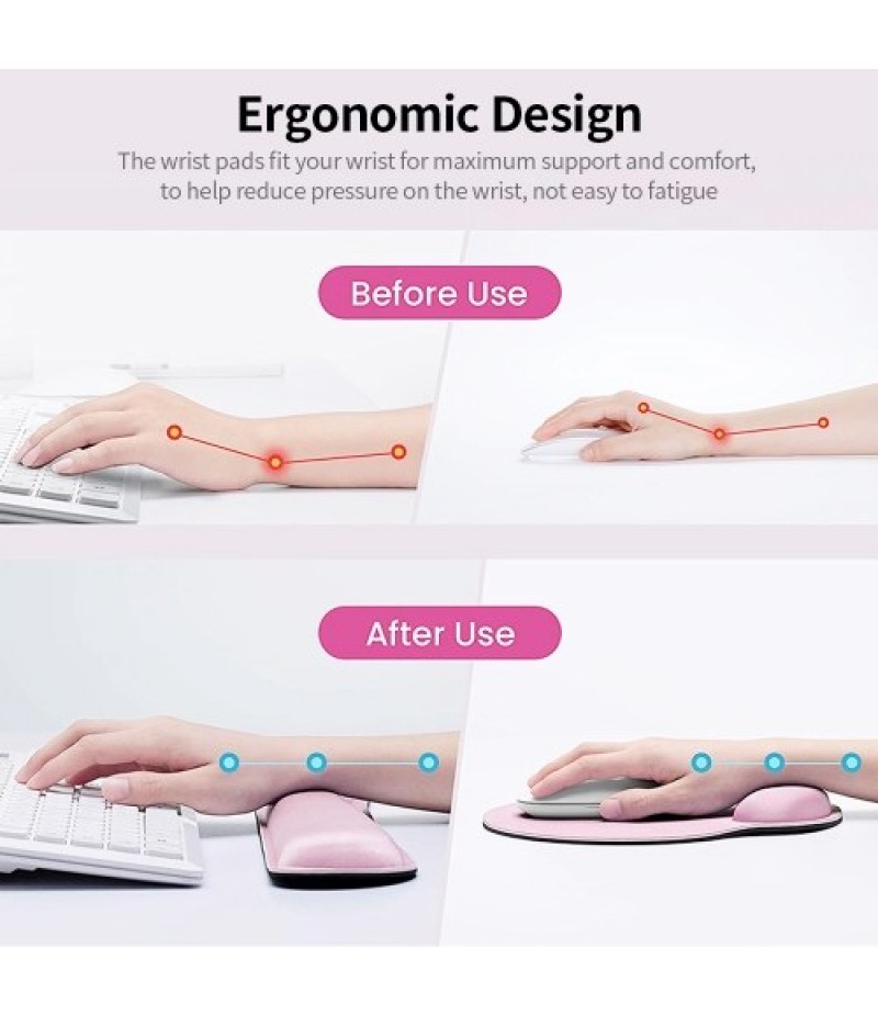 Ergonomic Memory Foam Keyboard Wrist Rest Mouse Wrist Rest Mouse Pad Set with Lycra Fabric Anti-slip Rubber Base