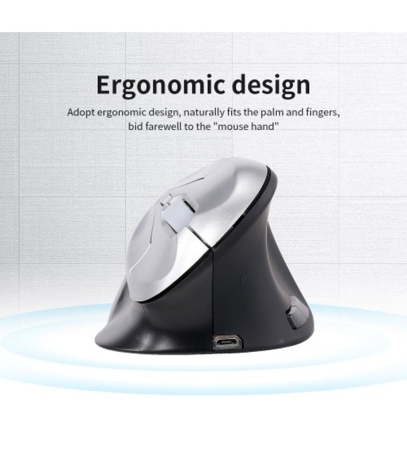 6D Wireless Optical Mouse Vertical Mouse 2.4GHz Gaming Mouse 6 Keys Ergonomic Design Mouse for PC Laptop Black+Silver