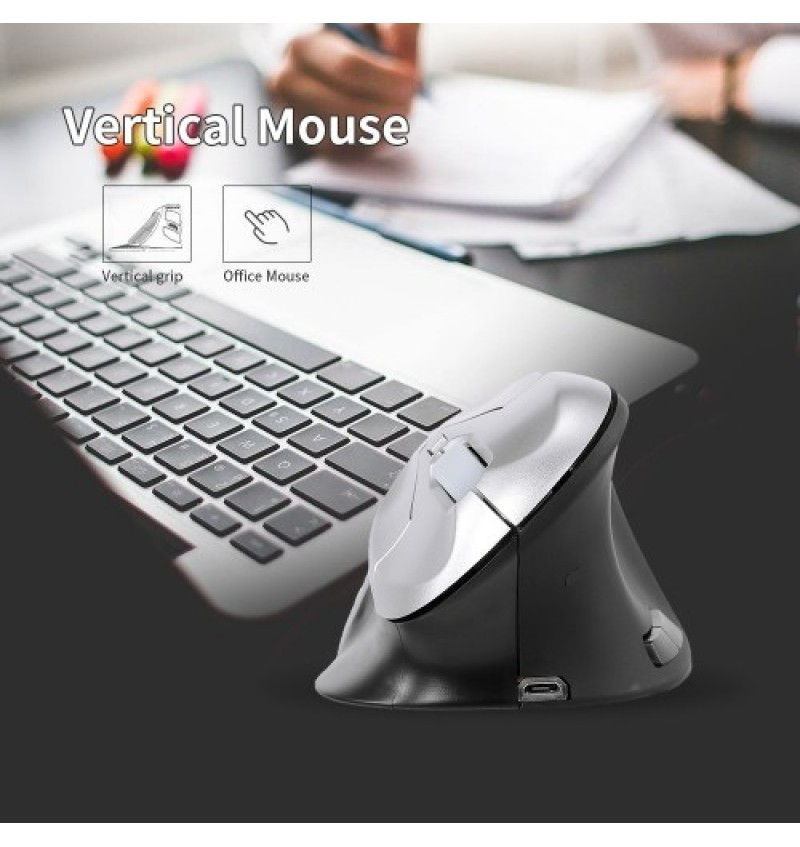 6D Wireless Optical Mouse Vertical Mouse 2.4GHz Gaming Mouse 6 Keys Ergonomic Design Mouse for PC Laptop Black+Silver