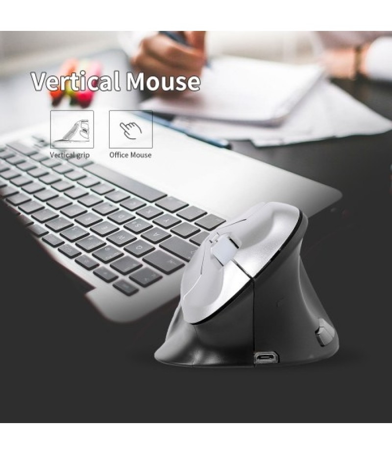 6D Wireless Optical Mouse Vertical Mouse 2.4GHz Gaming Mouse 6 Keys Ergonomic Design Mouse for PC Laptop Black+Silver