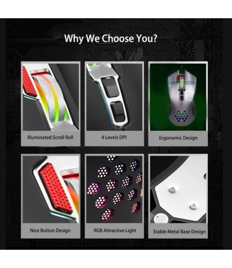 Mouse with USB Chargeing Port Design Ergonomic Optiacal RGB Illuminated Mouse 4 Levels DPI with Scroll Wheel 2 Thumb Buttons for