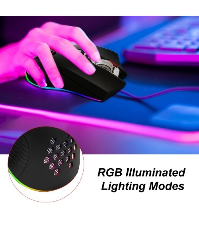 Mouse with USB Chargeing Port Design Ergonomic Optiacal RGB Illuminated Mouse 4 Levels DPI with Scroll Wheel 2 Thumb Buttons for