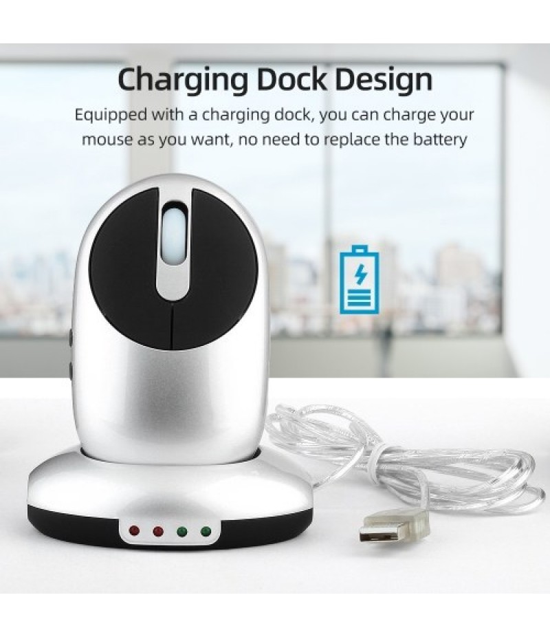 2.4G Wireless Rechargeable Mouse 3-gear Adjustable DPI Ergonomic Optical Mouse with 3-port USB Hub Charging Dock Black
