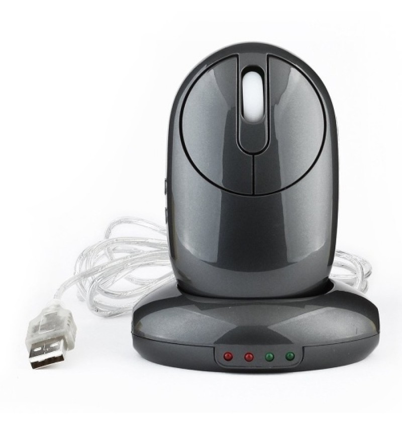 2.4G Wireless Rechargeable Mouse 3-gear Adjustable DPI Ergonomic Optical Mouse with 3-port USB Hub Charging Dock Black