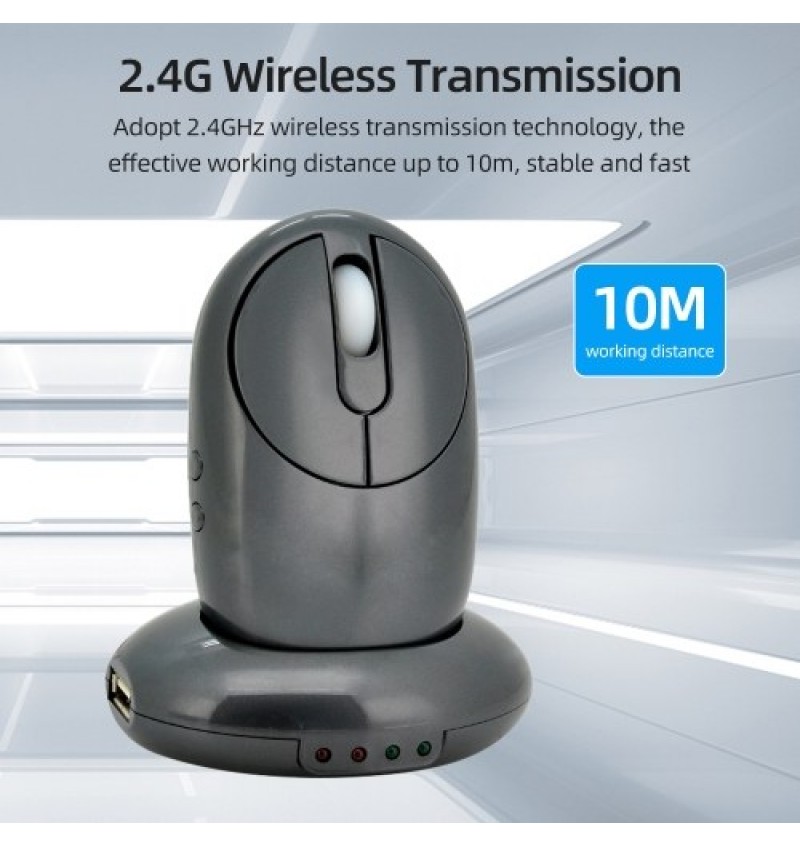 2.4G Wireless Rechargeable Mouse 3-gear Adjustable DPI Ergonomic Optical Mouse with 3-port USB Hub Charging Dock Black