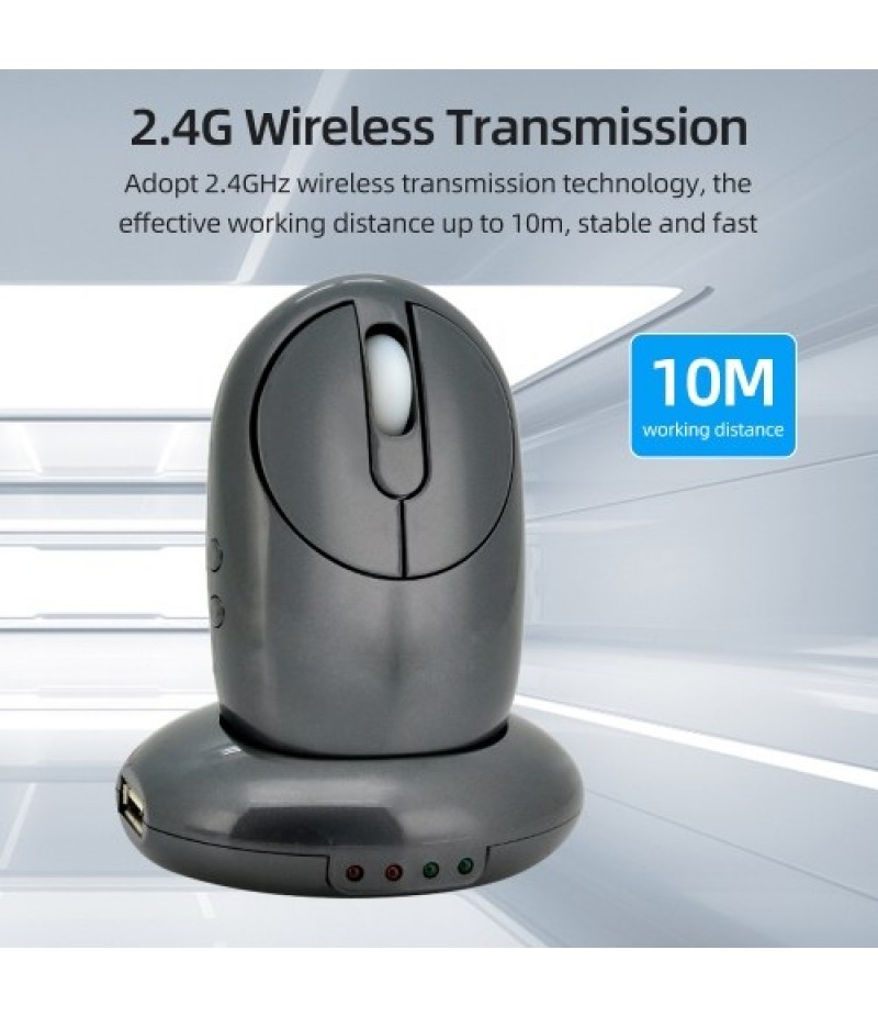2.4G Wireless Rechargeable Mouse 3-gear Adjustable DPI Ergonomic Optical Mouse with 3-port USB Hub Charging Dock Black