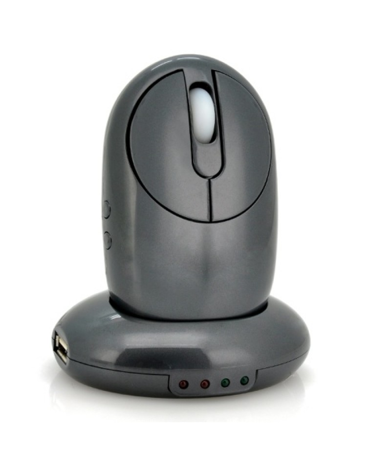 2.4G Wireless Rechargeable Mouse 3-gear Adjustable DPI Ergonomic Optical Mouse with 3-port USB Hub Charging Dock Black