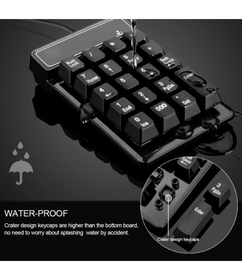 USB Wired Numeric Keypad Mechanical Feel Number Pad Keyboard 19 Keys Water-proof for Laptop Desktop PC Notebook Black