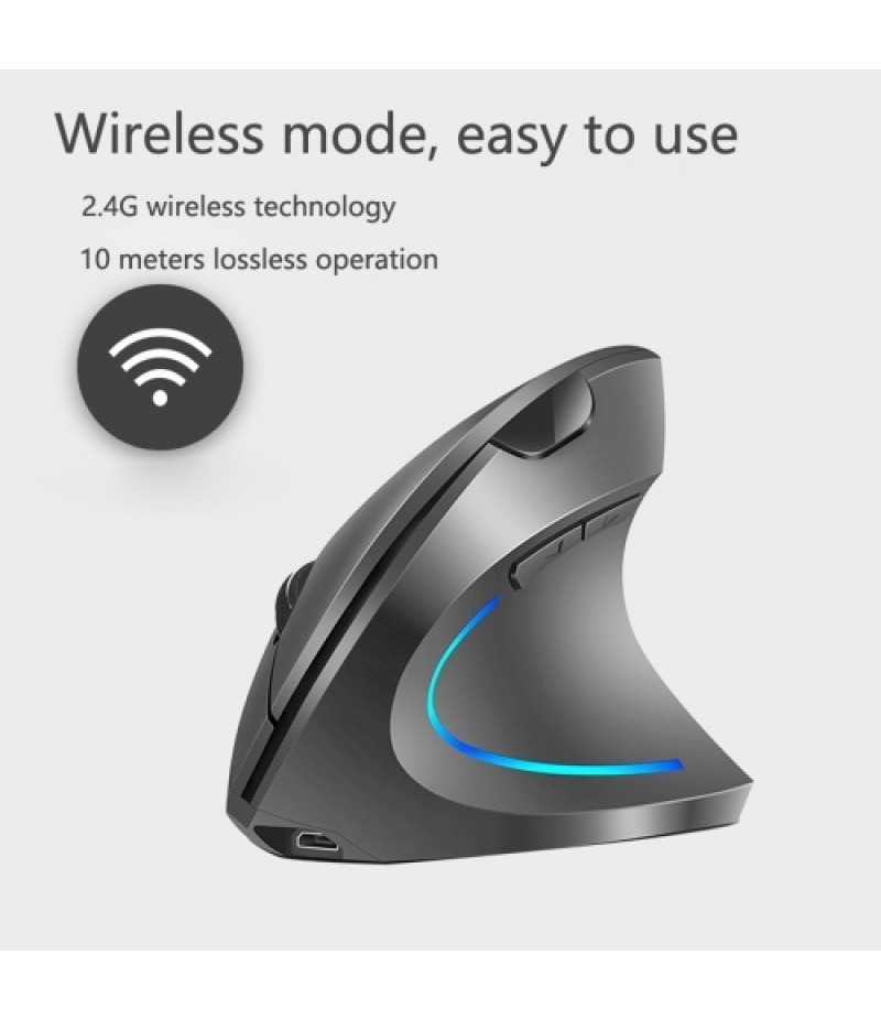 2.4G Wireless Vertical Mouse Rechargeable Upright Ergonomic Mouse 3 Adjustable DPI Levels RGB Flowing Light Plug N Play
