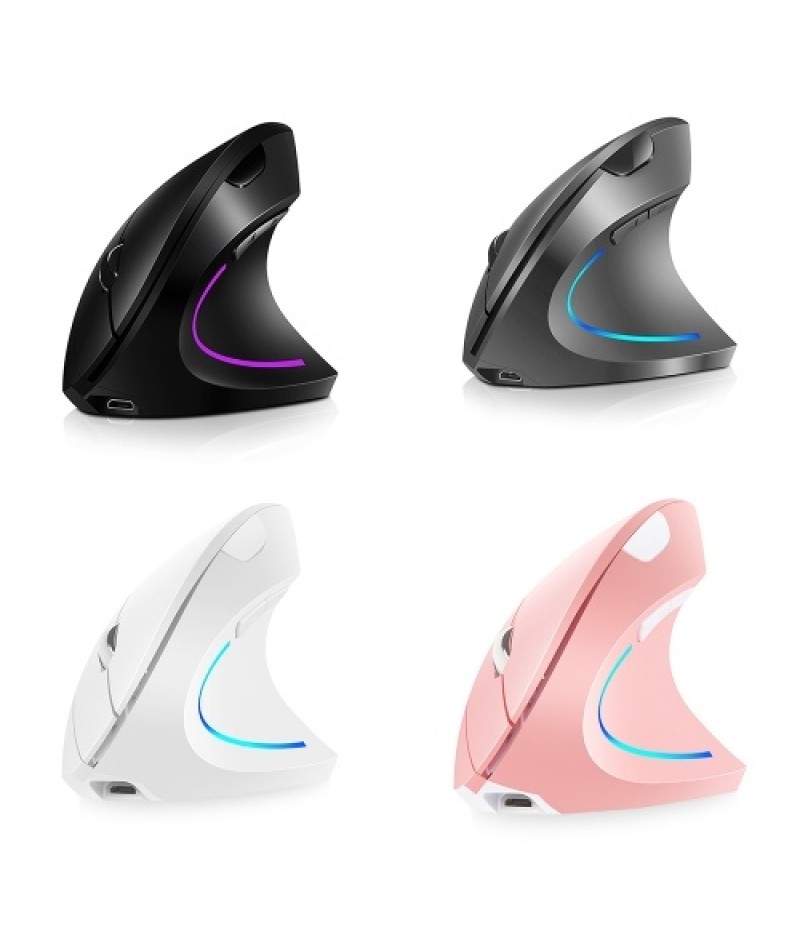 2.4G Wireless Vertical Mouse Rechargeable Upright Ergonomic Mouse 3 Adjustable DPI Levels RGB Flowing Light Plug N Play