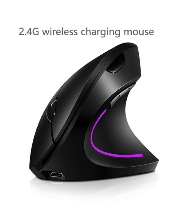 2.4G Wireless Vertical Mouse Rechargeable Upright Ergonomic Mouse 3 Adjustable DPI Levels RGB Flowing Light Plug N Play