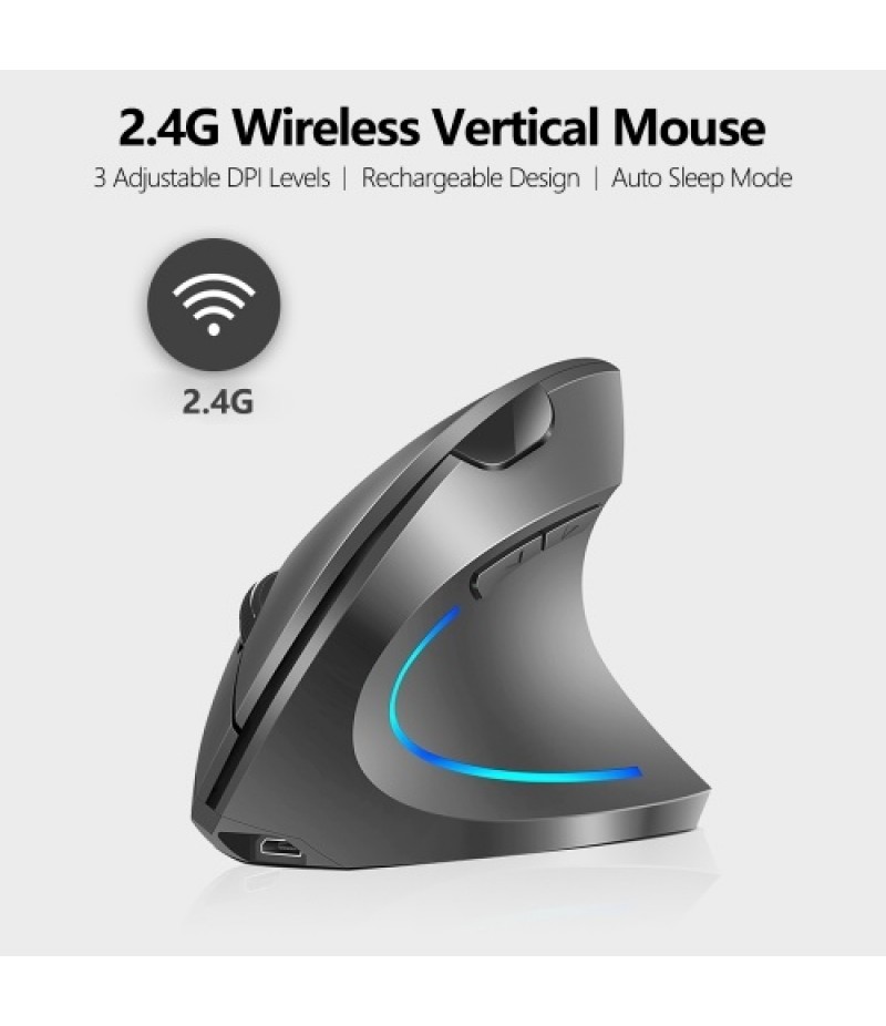 2.4G Wireless Vertical Mouse Rechargeable Upright Ergonomic Mouse 3 Adjustable DPI Levels RGB Flowing Light Plug N Play