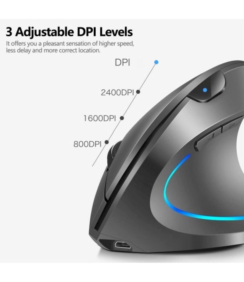 2.4G Wireless Vertical Mouse Rechargeable Upright Ergonomic Mouse 3 Adjustable DPI Levels RGB Flowing Light Plug N Play