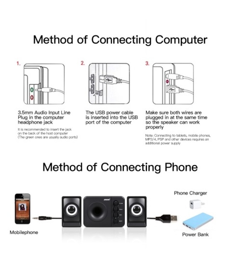 D-205 Active Speaker Computer Speaker Stereo Input Speaker USB-powered Speaker 3.5mm Audio Speaker Black