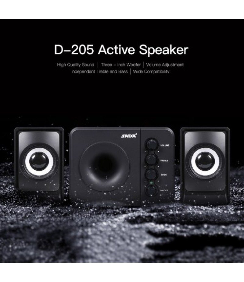 D-205 Active Speaker Computer Speaker Stereo Input Speaker USB-powered Speaker 3.5mm Audio Speaker Black