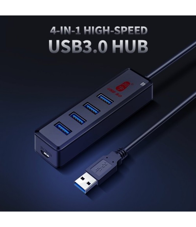 kawau 4-in-1 High-speed USB3.0 Hub USB3.0 Converter Built-in DC Power Port Support Mouse Keyboard U Disk Hard Disk USB Fan