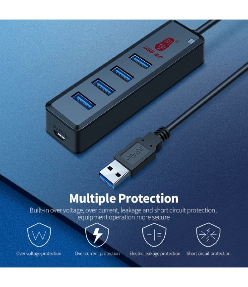 kawau 4-in-1 High-speed USB3.0 Hub USB3.0 Converter Built-in DC Power Port Support Mouse Keyboard U Disk Hard Disk USB Fan