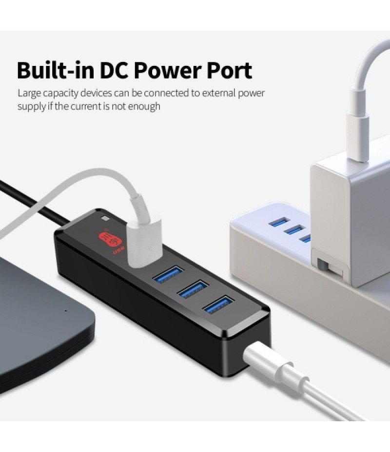 kawau 4-in-1 High-speed USB3.0 Hub USB3.0 Converter Built-in DC Power Port Support Mouse Keyboard U Disk Hard Disk USB Fan