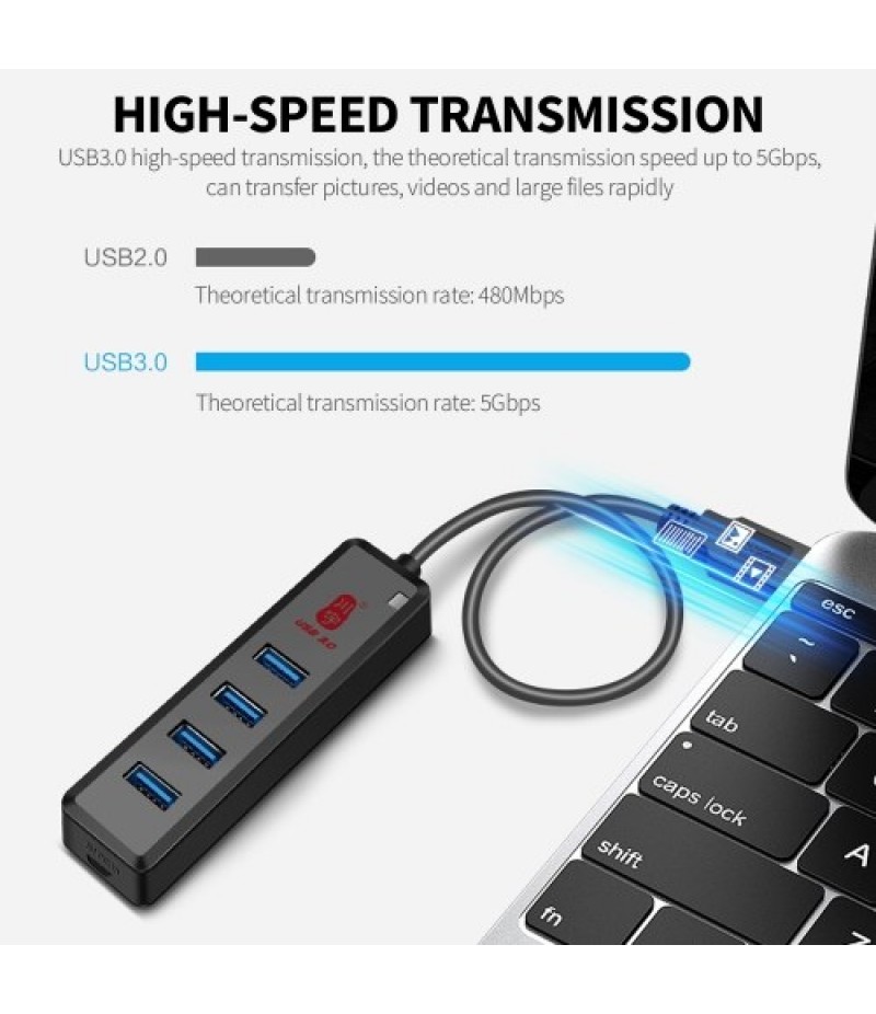 kawau 4-in-1 High-speed USB3.0 Hub USB3.0 Converter Built-in DC Power Port Support Mouse Keyboard U Disk Hard Disk USB Fan
