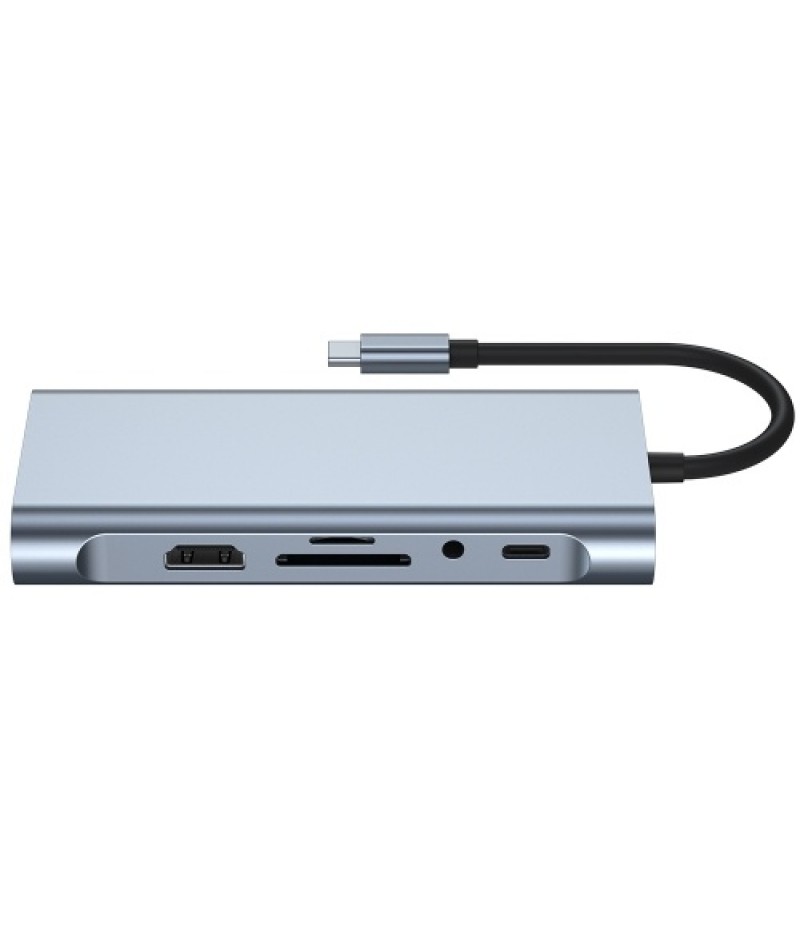 Type-C 11-in-1 Hub Aluminum Alloy Shell with USB2.0 USB3.0 HD VGA PD RJ45 Ports SD TF Card Slots 3.5mm Audio Interface