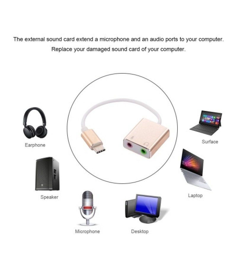 USB C Type C Type-C External Sound Card Hi-Fi Magic Voice 7.1 CH Audio Card Adapter USB-C to Jack 3.5mm Earphone Microphone Spea