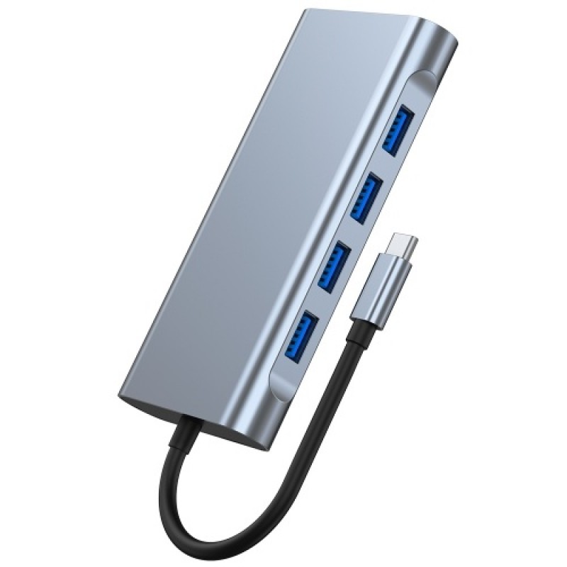 Type-C 11-in-1 Hub Aluminum Alloy Shell with USB2.0 USB3.0 HD VGA PD RJ45 Ports SD TF Card Slots 3.5mm Audio Interface