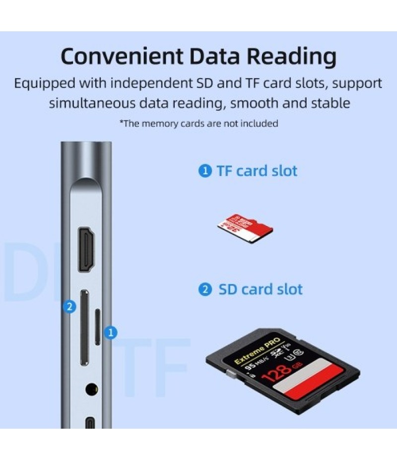 Type-C 11-in-1 Hub Aluminum Alloy Shell with USB2.0 USB3.0 HD VGA PD RJ45 Ports SD TF Card Slots 3.5mm Audio Interface