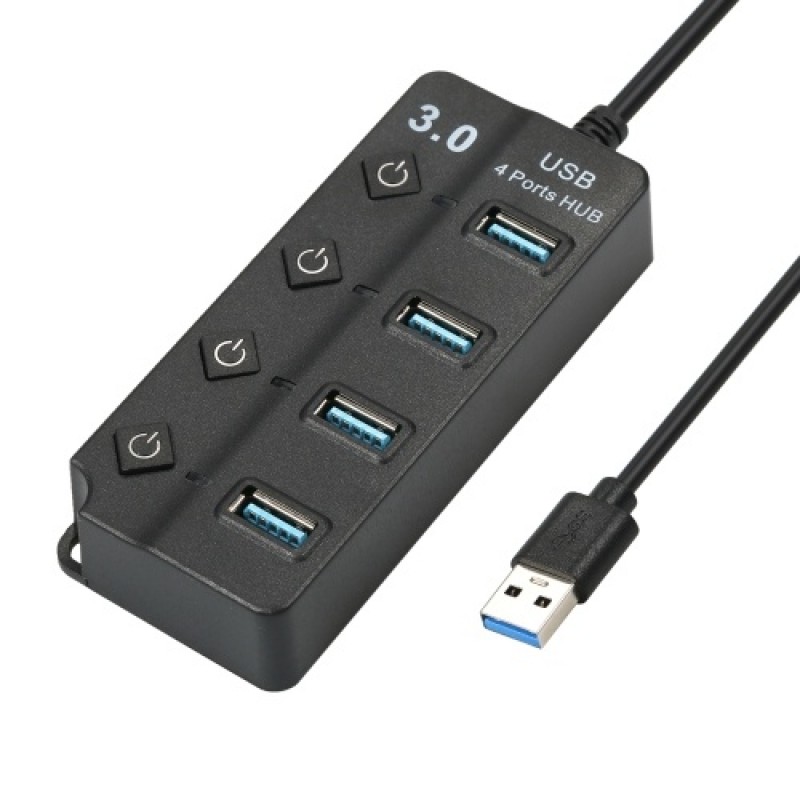 4-in-1 High-speed USB3.0 Hub Converter with 4 USB3.0 Expansion Ports Independent Power Switches Support Mouse Keyboard U Disk