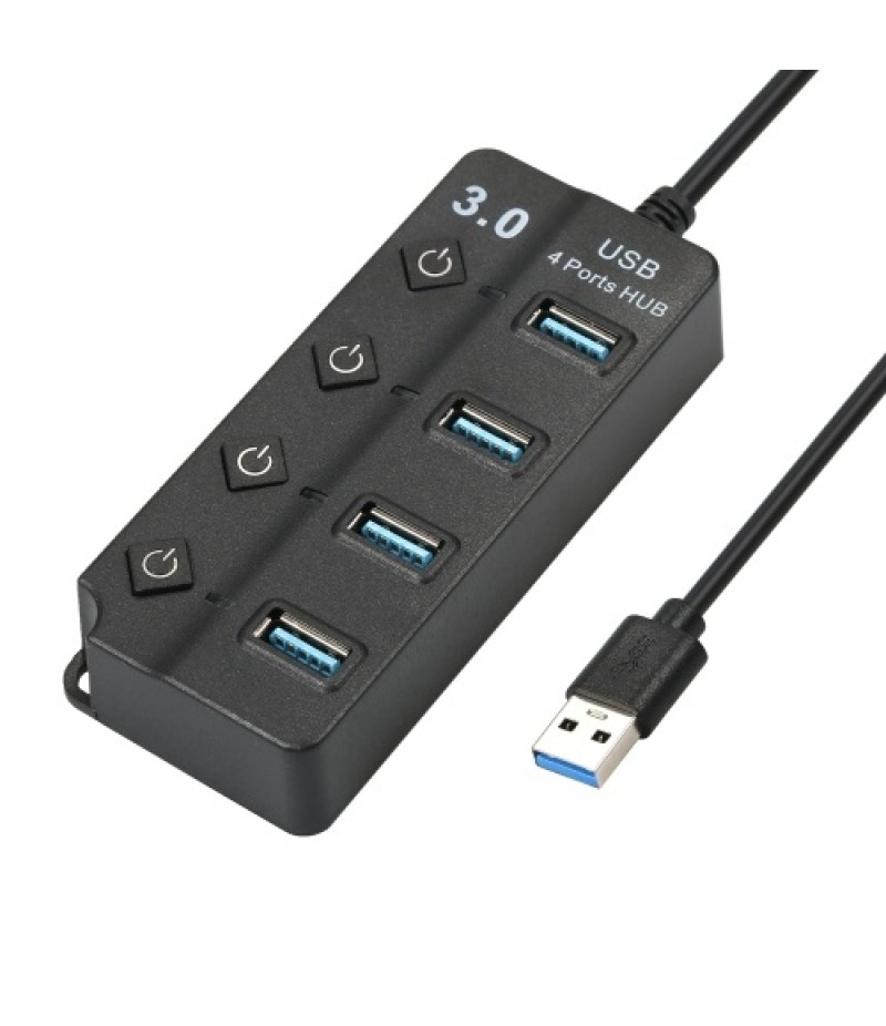 4-in-1 High-speed USB3.0 Hub Converter with 4 USB3.0 Expansion Ports Independent Power Switches Support Mouse Keyboard U Disk