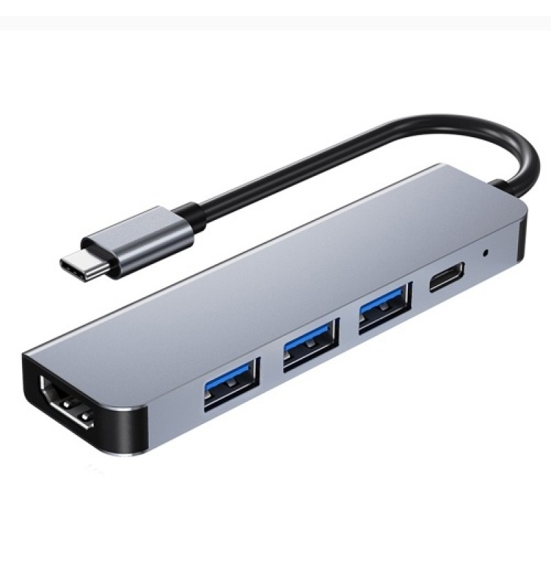 5-in-1 Type-C Hub Multifunctional Type-C Converter Aluminum Alloy Shell with 1*USB3.0 2*USB2.0 HD PD Ports Wide Compatibility